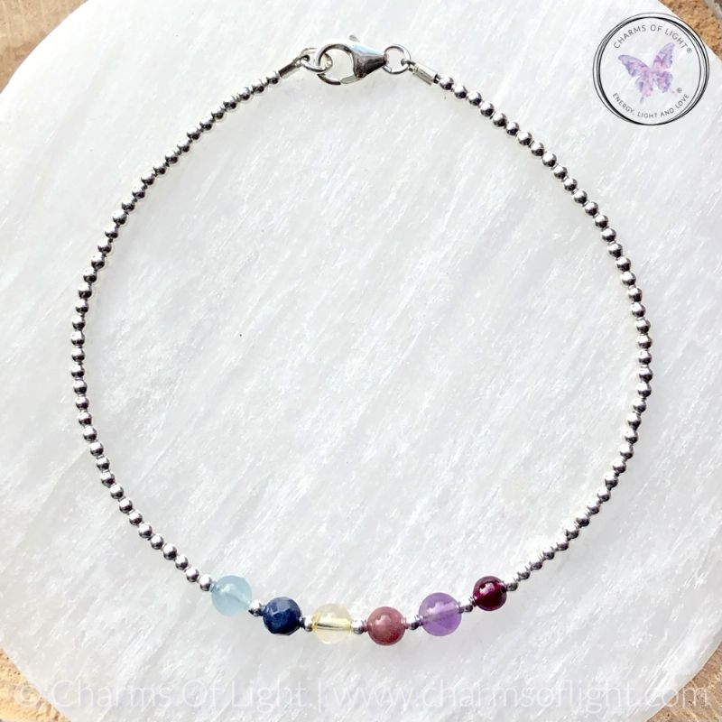 Silver Bead Birthstone Bracelet